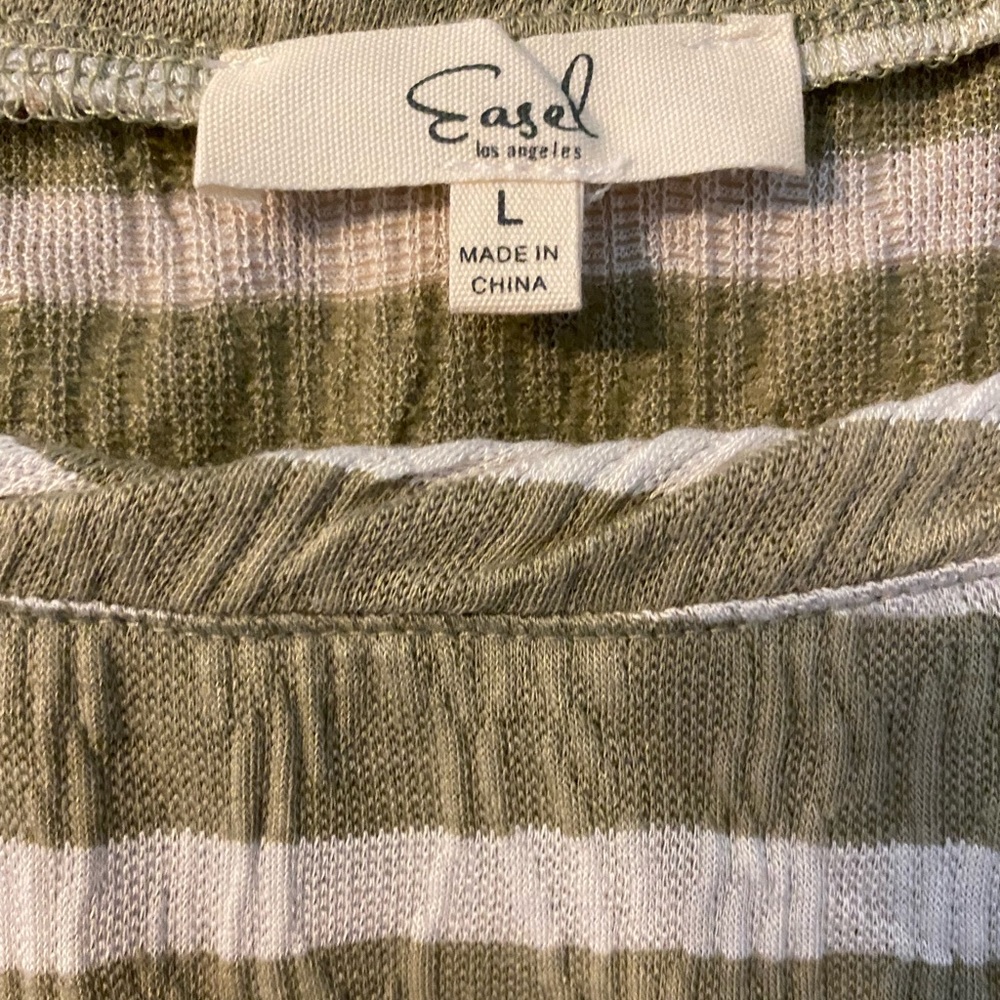 easel Olive Green and White Striped Lightweight Pullover Top - Picture 5 of 6